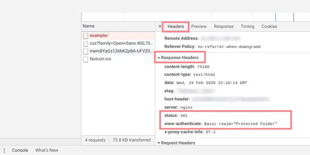 Authentication scheme Information in header section