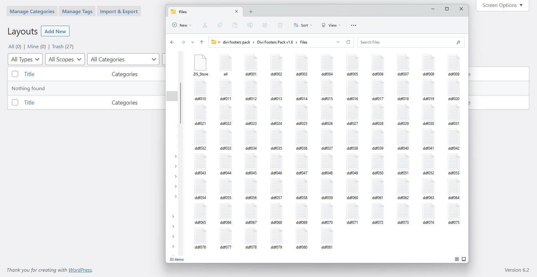 Téléchargement des mises en page des packs de pieds de page Divi