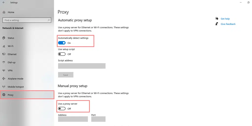 Turning off Proxy Server