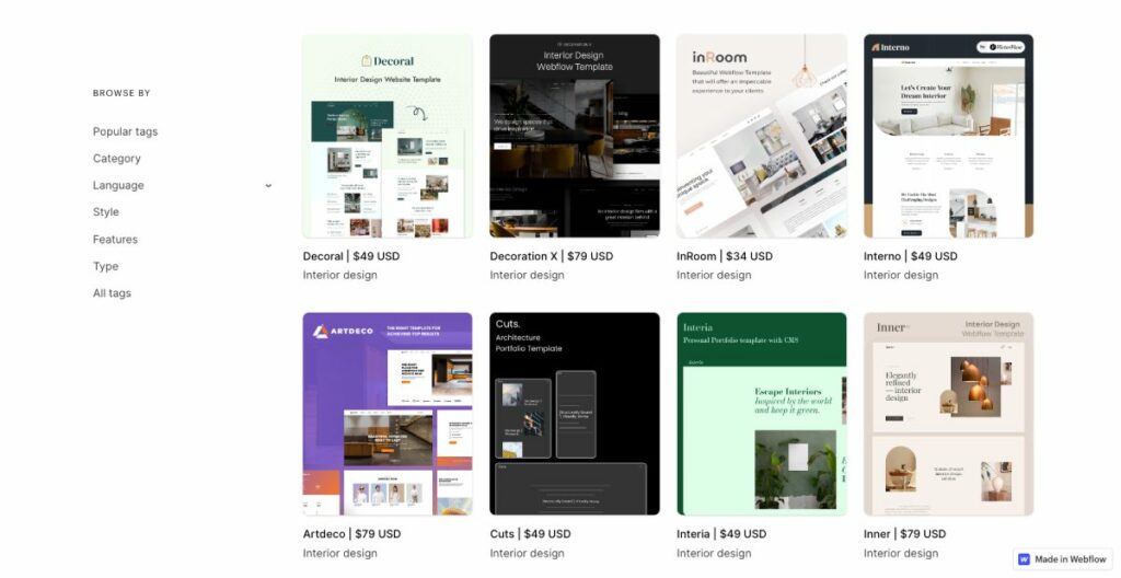 Șabloane de design interior Webflow