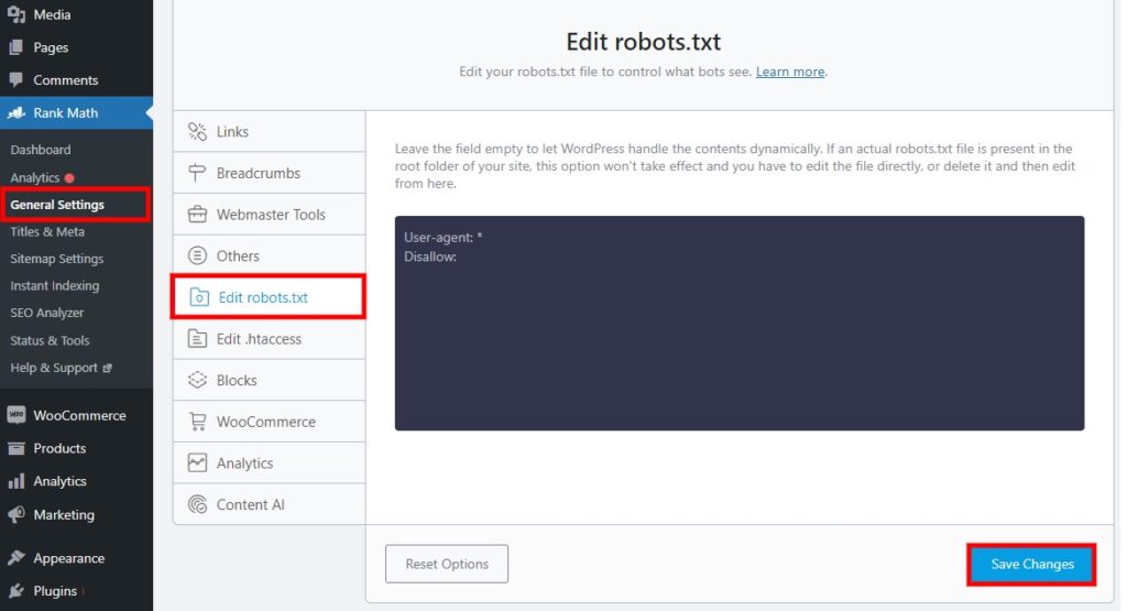 ไฟล์แก้ไขอันดับคณิตศาสตร์ลบ robots.txt ออกจาก wordpress