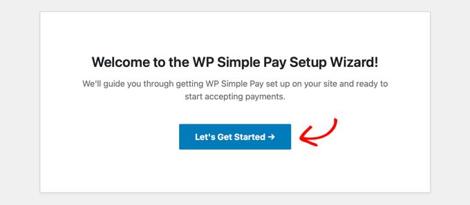 The WP Simple Pay setup wizard