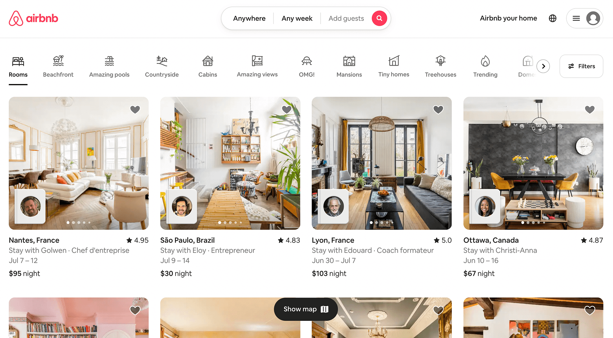 El sitio web de airbnb.