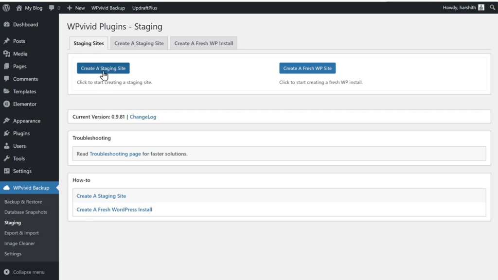 WPvivid Plugin - Creați un site de staging