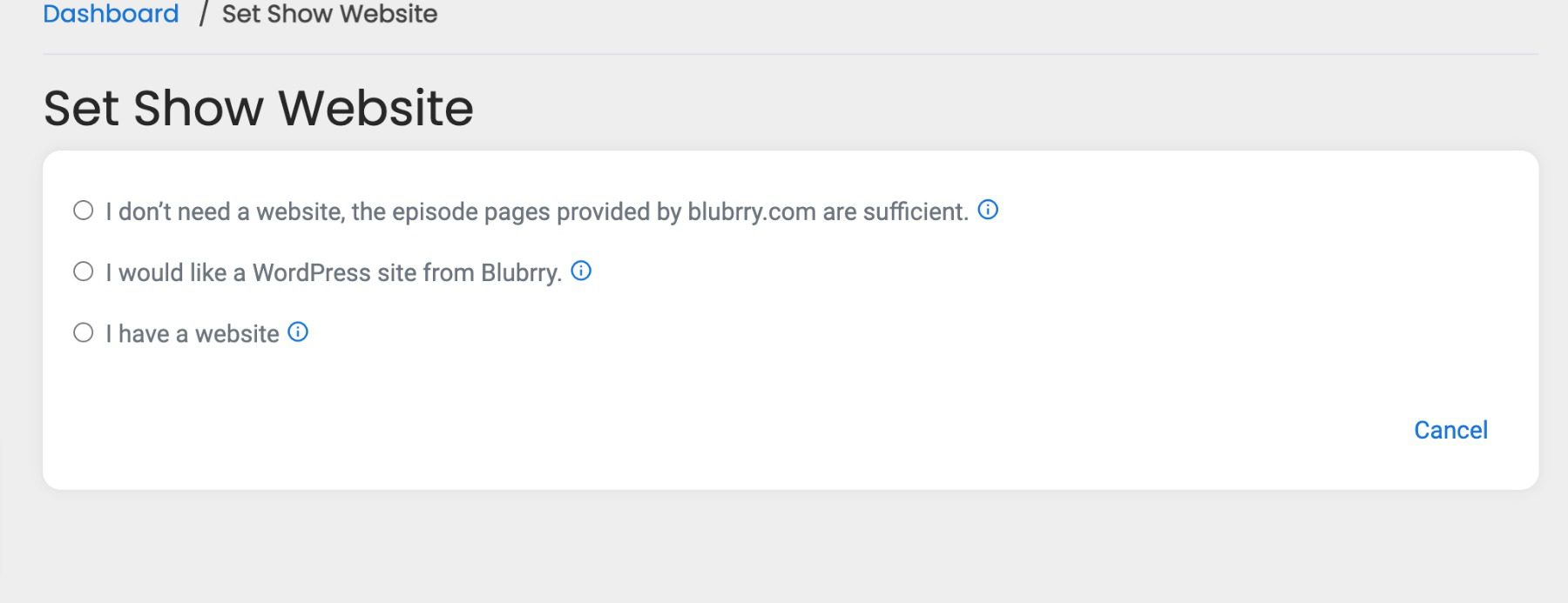 Página de configurações do site Blubrry