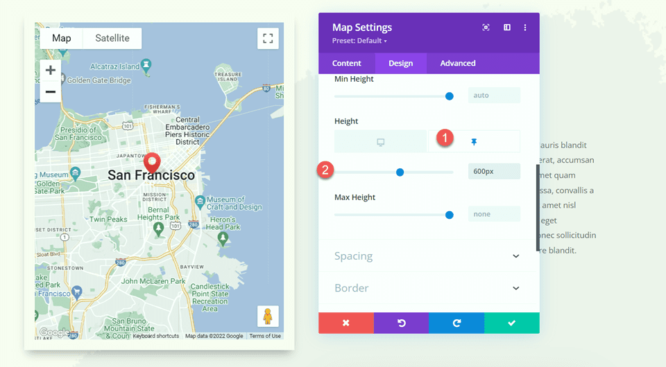 Altura do módulo Divi Add Sticky Map