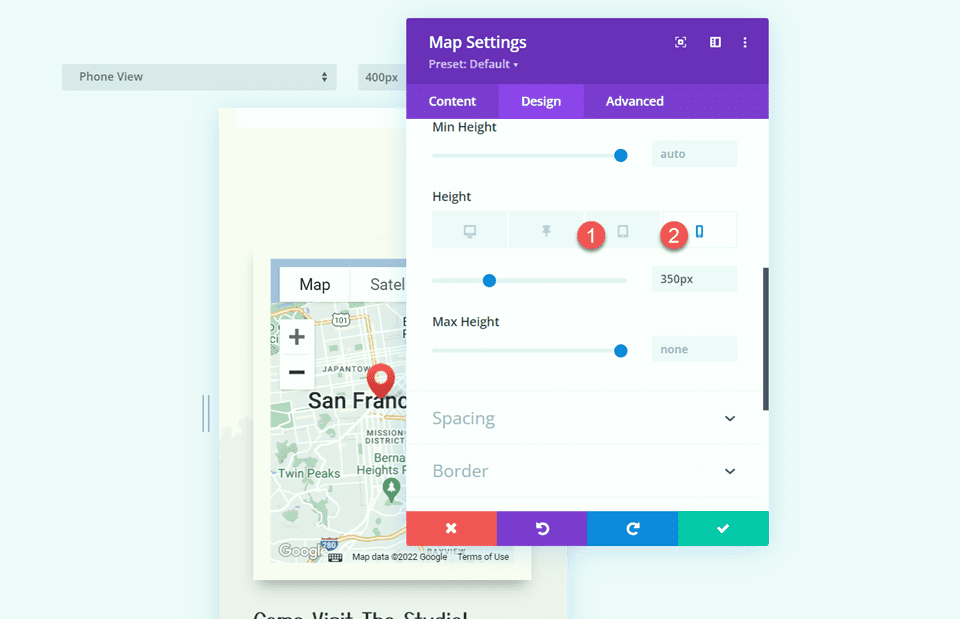 Altura móvel do módulo Divi Add Sticky Map