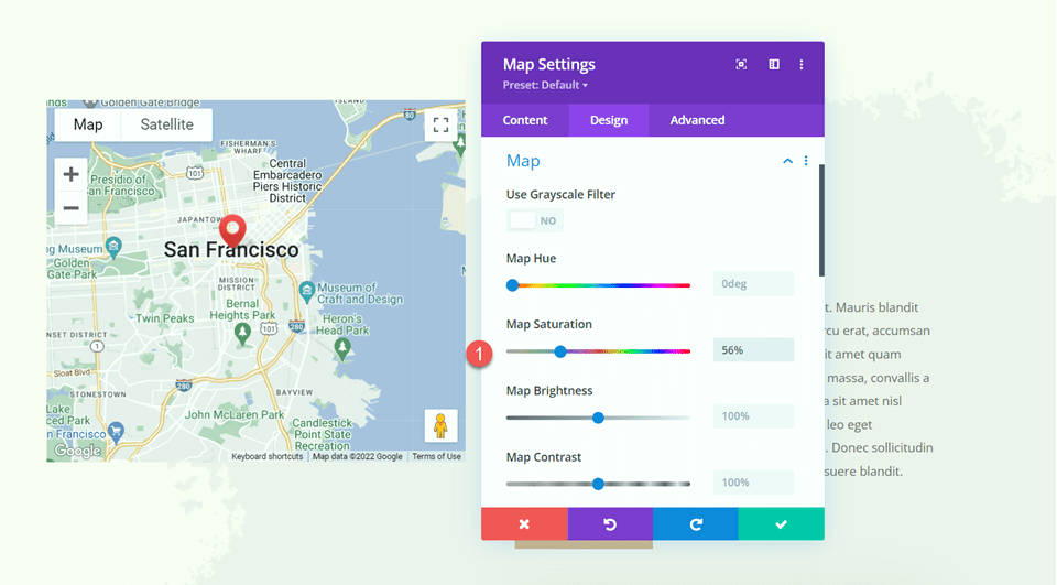 Divi添加粘性地图模块地图饱和度