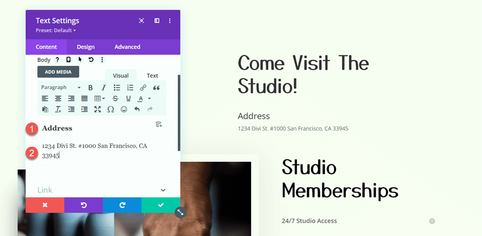 Divi Add Sticky Map Module Address Text