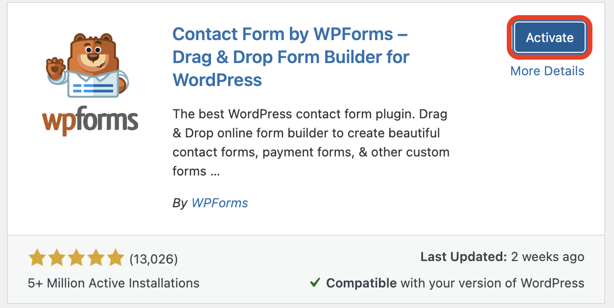 mengaktifkan WPForms