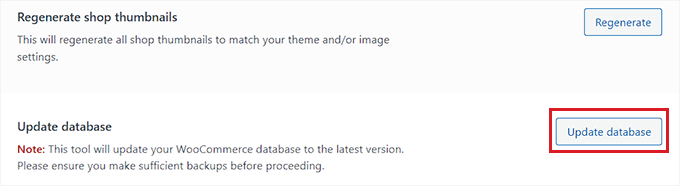 Update the WooCommerce database