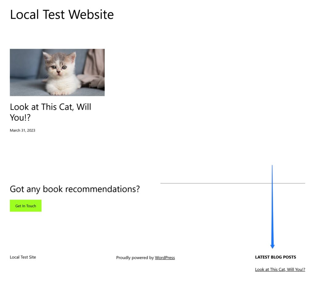 ウェブサイトのフロントエンドのフッターに新しいウィジェットが追加されました