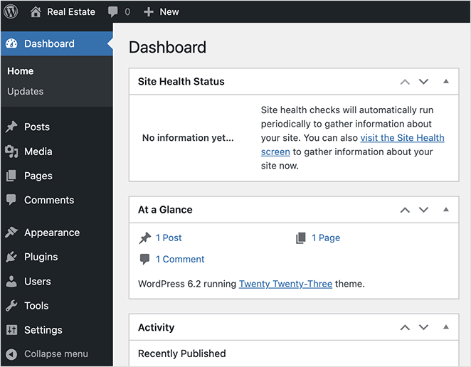 WordPress admin dashboard