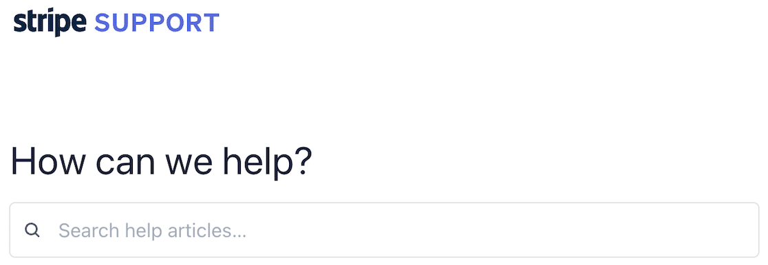 Search help topics on Stripe's support page