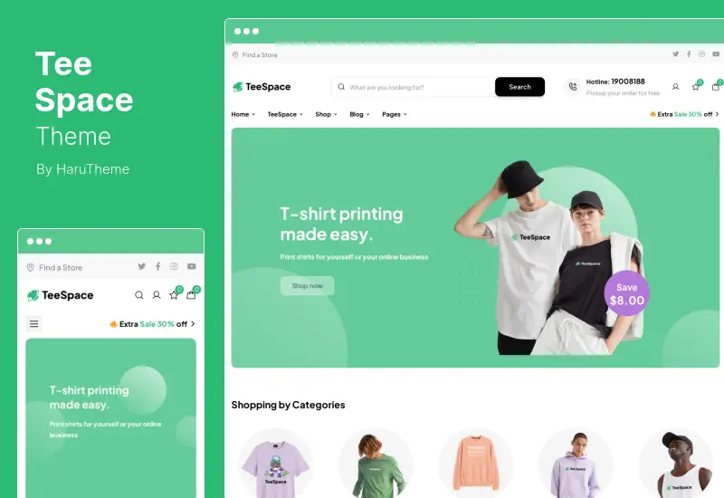 TeeSpace Teması - Özel Tshirt Tasarımcısı WordPress Teması Yazdır