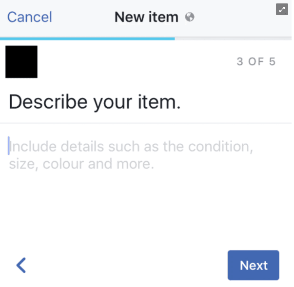 Adicione descrições detalhadas para itens vendidos no Facebook Marketplace