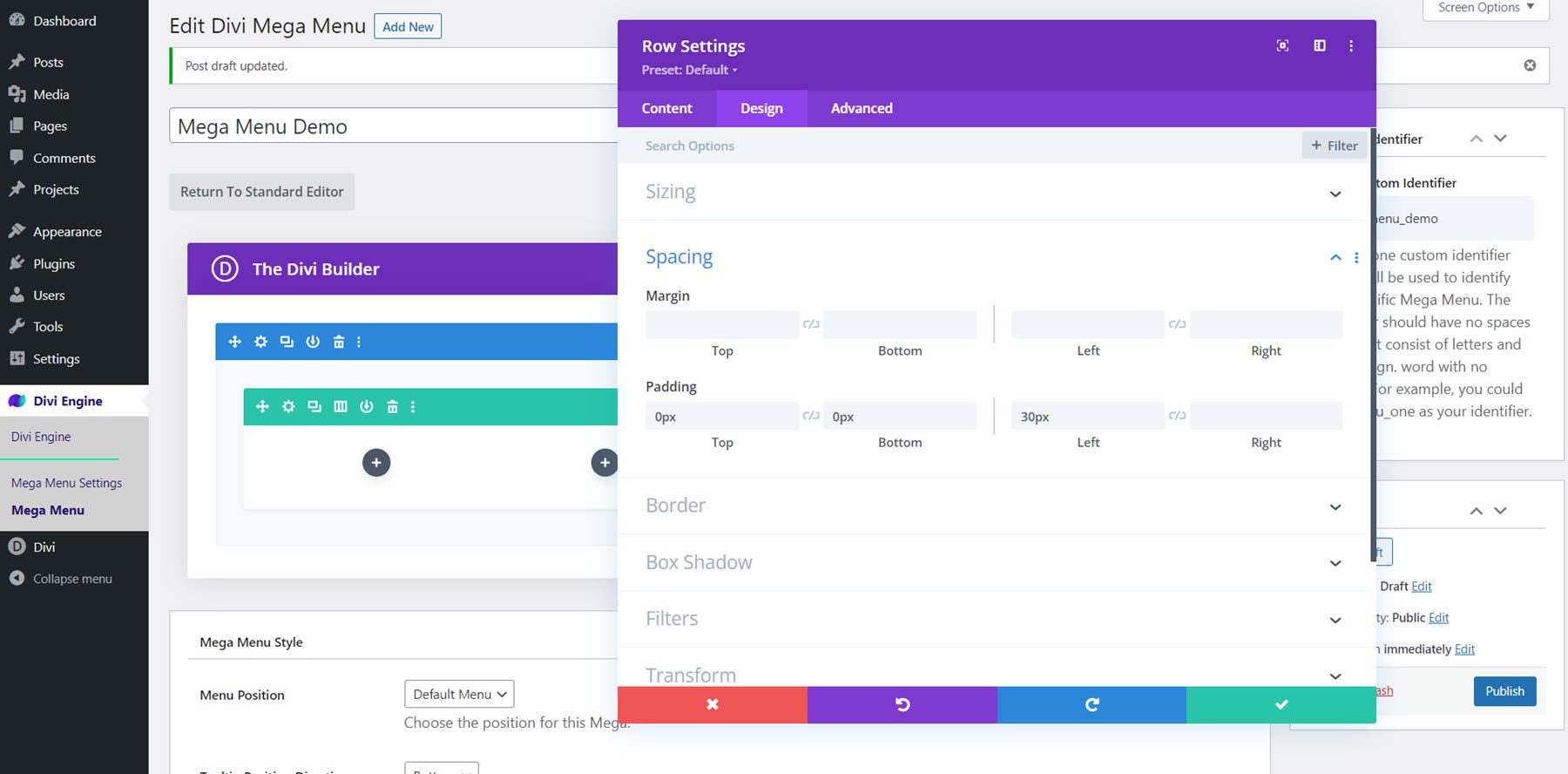 Divi Mega Menu Mega Drop-Down Module Layout تباعد الصفوف