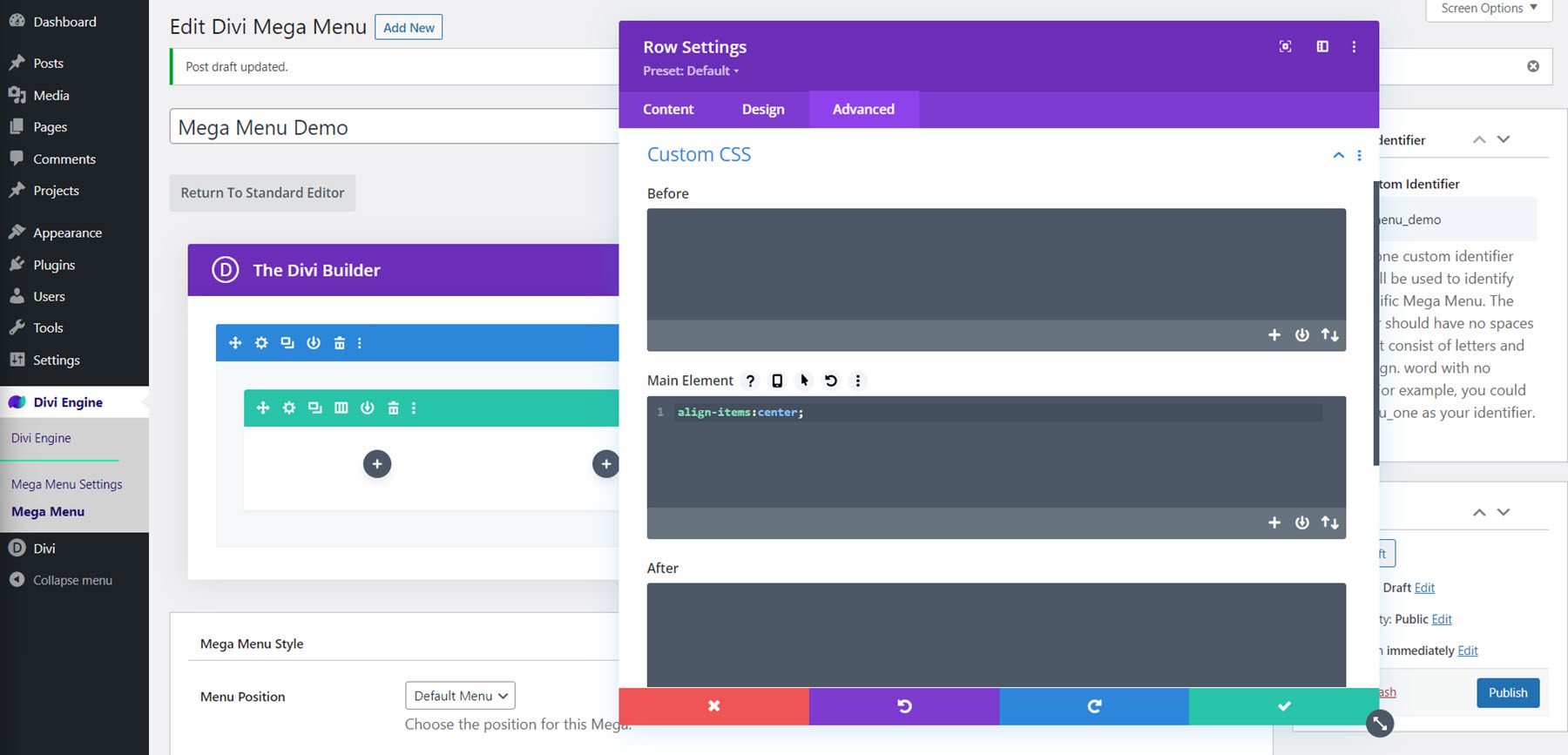 Divi Mega Menu Mega Drop-Down Module Layout صف CSS مخصص