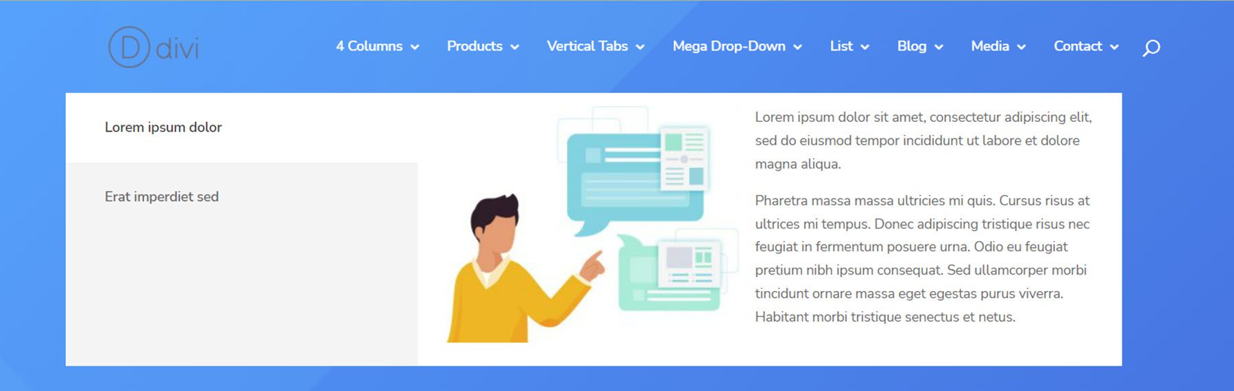 مثال على تخطيط الأعمال لقائمة Divi Mega