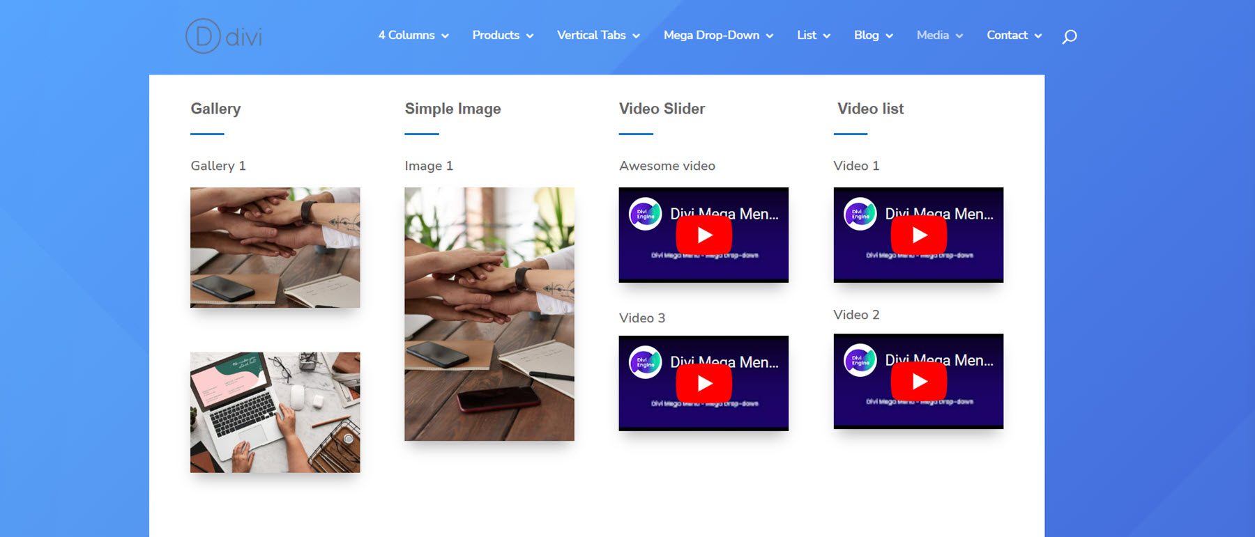 Ejemplo de diseño de negocio de Divi Mega Menu