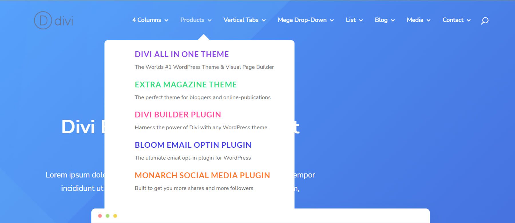 Divi Mega Menu Business Layout Exemplo