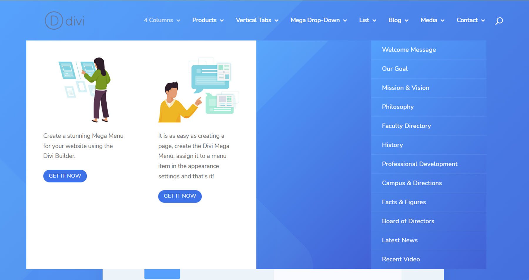 Ejemplo de diseño de negocio de Divi Mega Menu