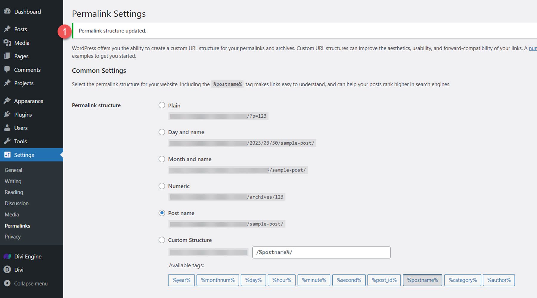 Configuración de enlaces permanentes del megamenú de Divi