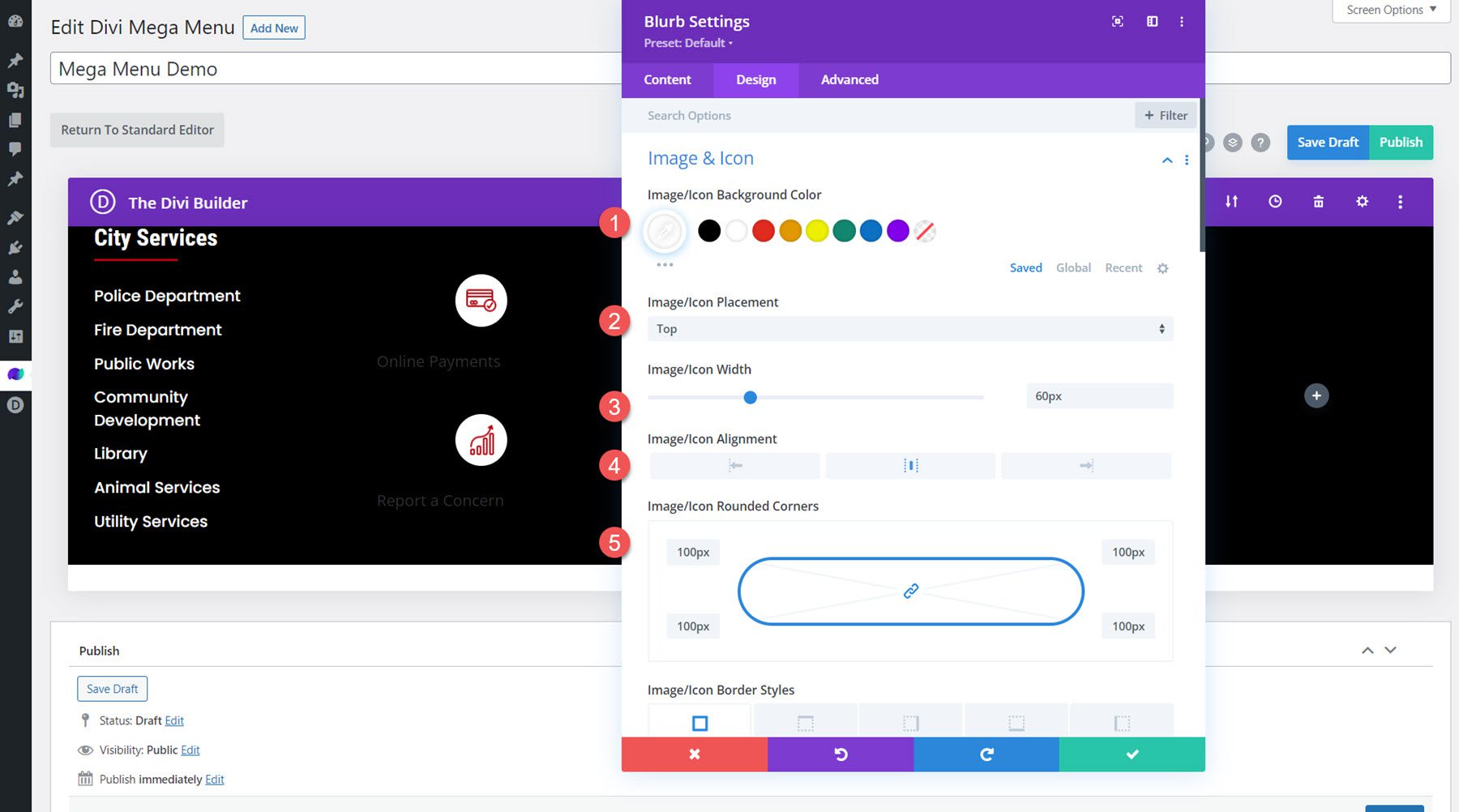 Divi Mega-Menü Mega-Dropdown-Modul-Layout-Klappensymbol