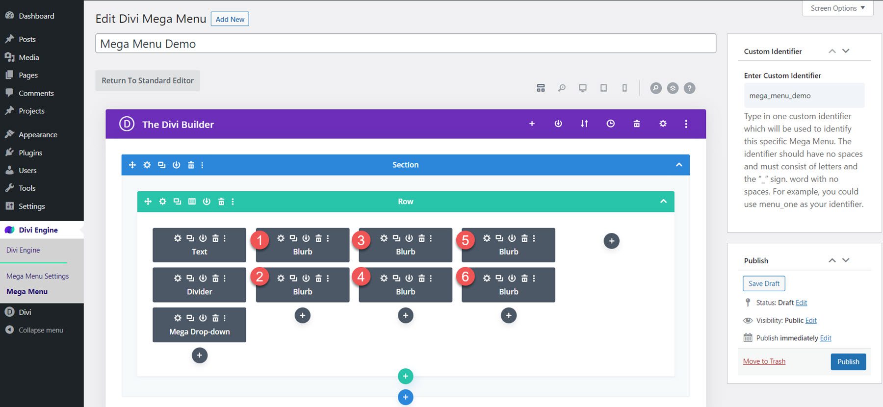 Divi メガ メニュー メガ ドロップダウン モジュール レイアウト 宣伝文句の追加