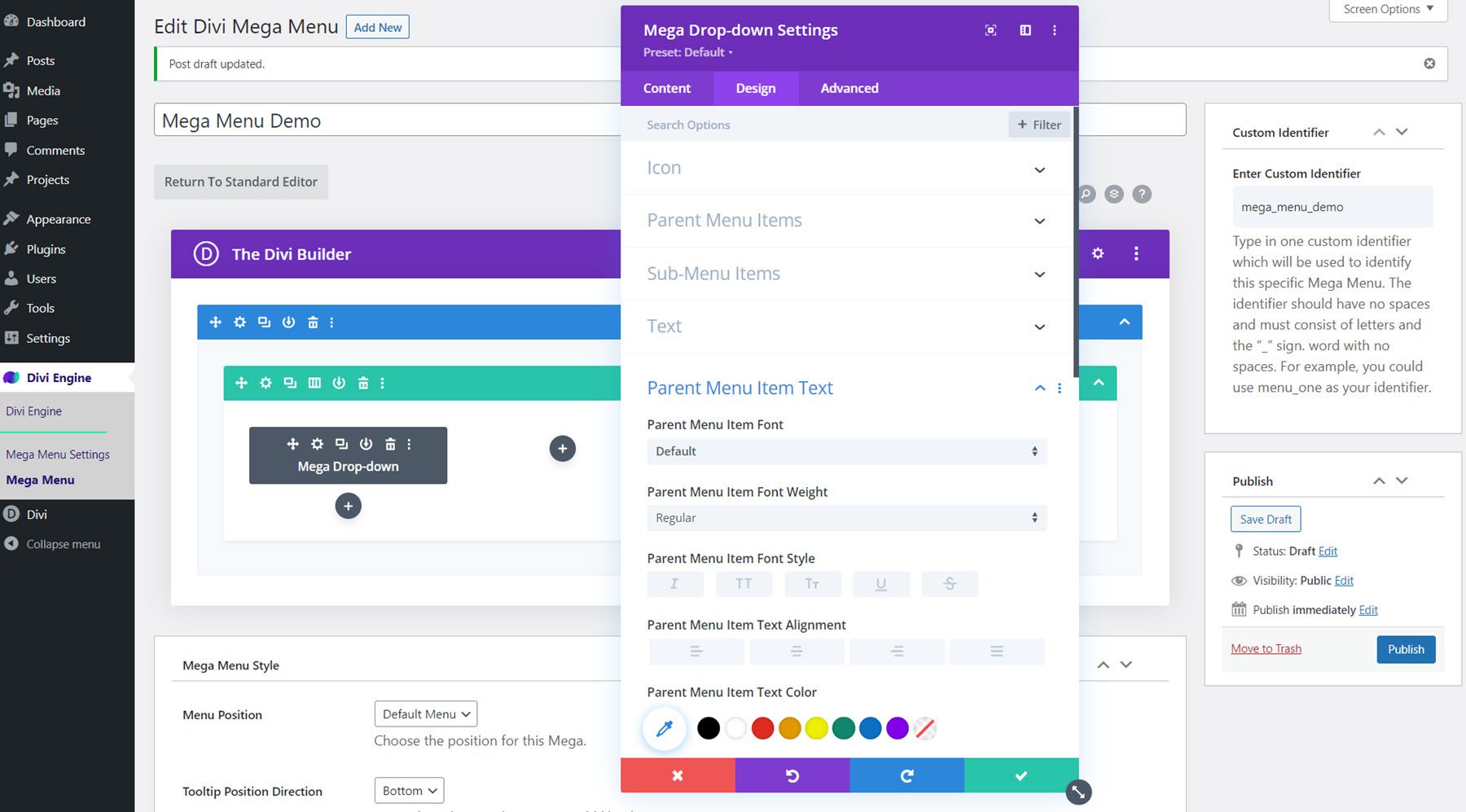 Pengaturan Desain Modul Divi Mega Menu Mega Drop-Down