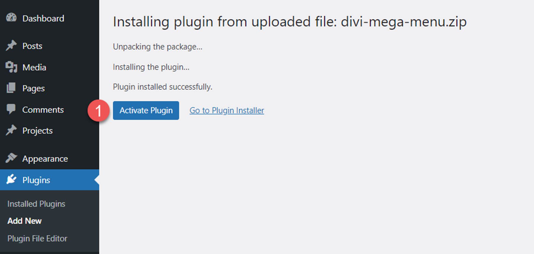 Divi Mega Menu Ativar plug-in