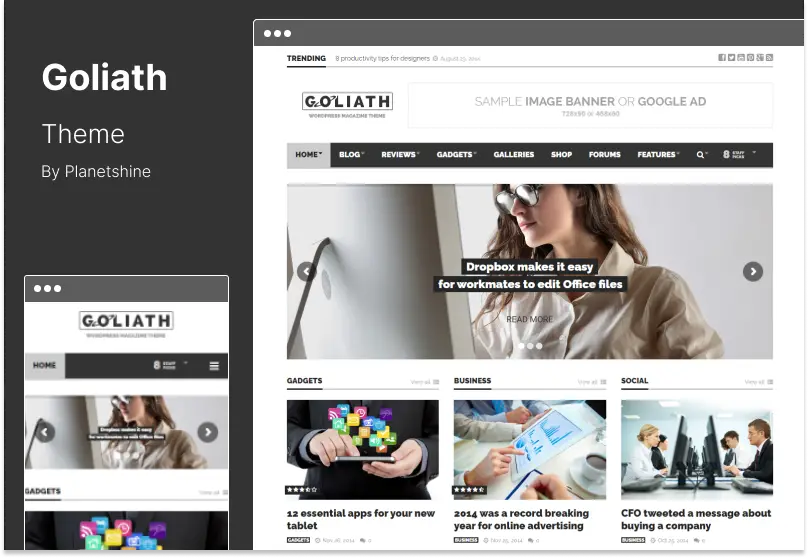 Goliath Theme - Tema de WordPress para revista de noticias y reseñas con anuncios optimizados