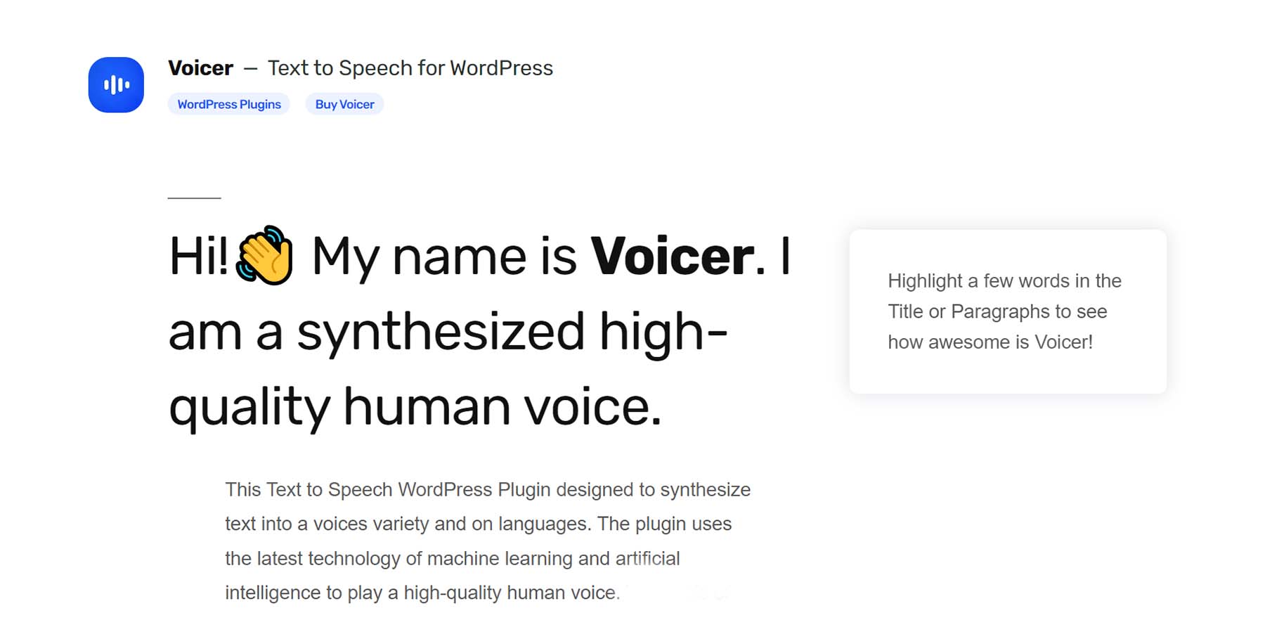 ボイサー、WordPress 向け AI によるテキスト読み上げ