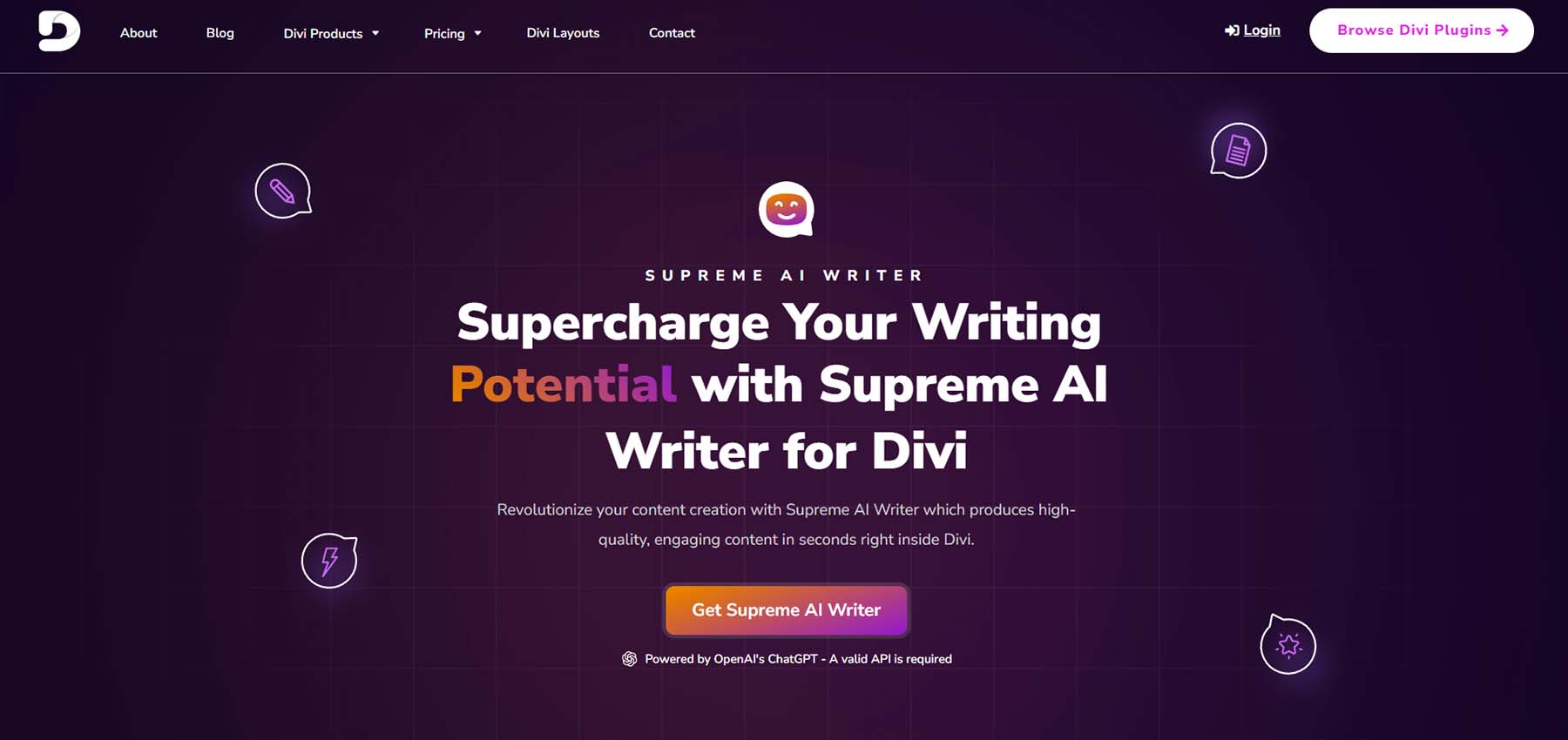 Supreme AI Writer, ein Divi Marketplace-Produkt