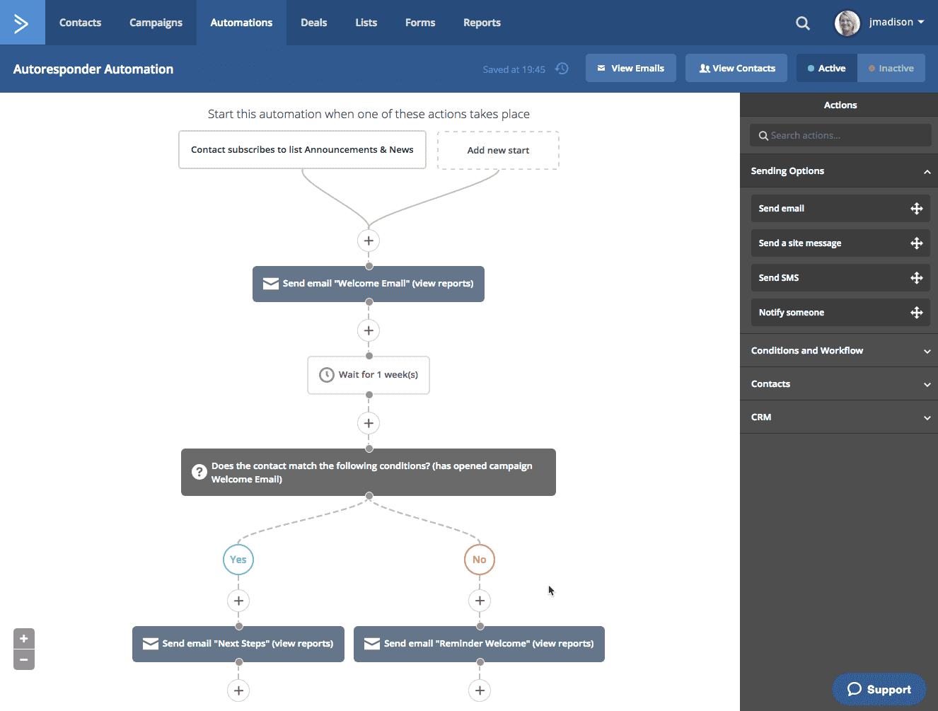 Construtor de Automação de Fluxo de Trabalho ActiveCampaign