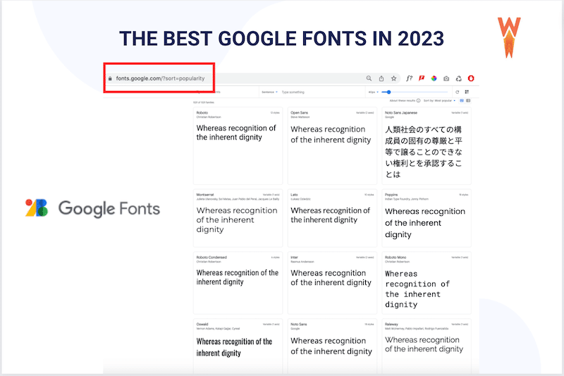 Google Fontsを人気順に並べ替える - 出典: Google Fonts