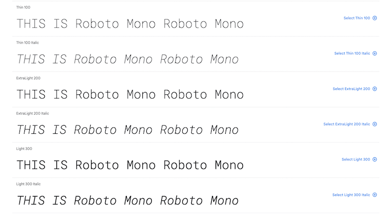 Roboto Mono フォント - 出典: Google Fonts