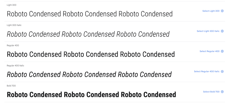 Roboto Condensed フォント - 出典: Google Fonts