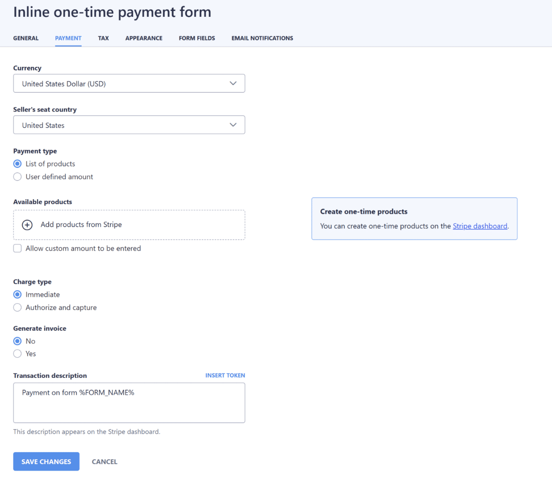 The WP Simple Pay full form payment layout