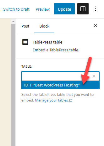 Tabelle auswählen – Tabellen in WordPress erstellen