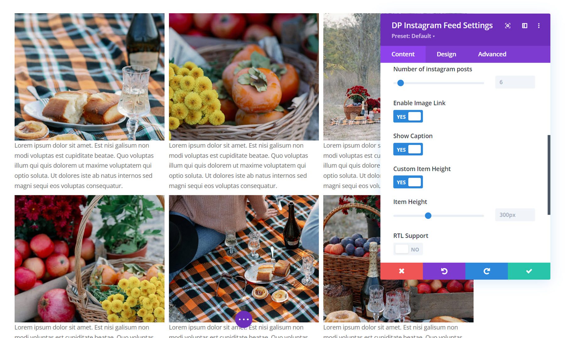 Divi Social Plus ฟีด Instagram การตั้งค่า Instagram