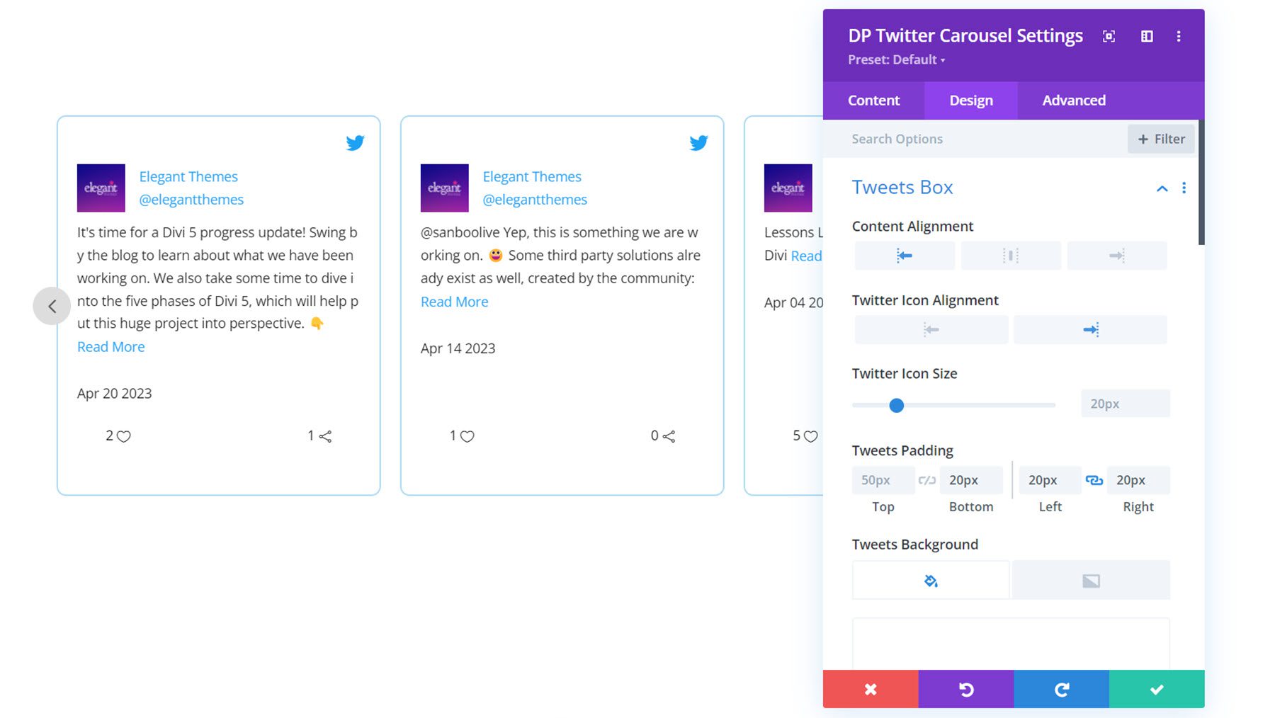 กล่องทวีต Divi Social Plus Twitter Carousel