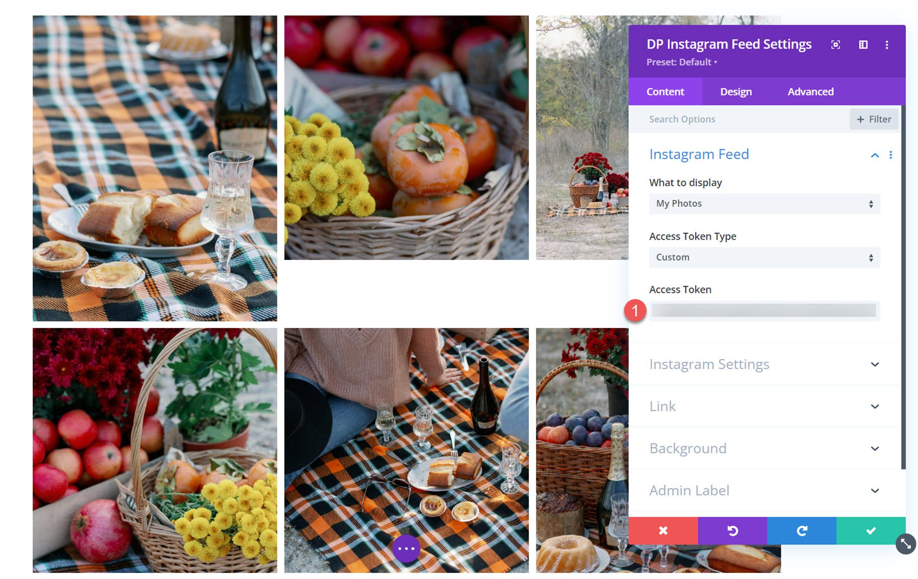 Token di accesso al feed Instagram Divi Social Plus