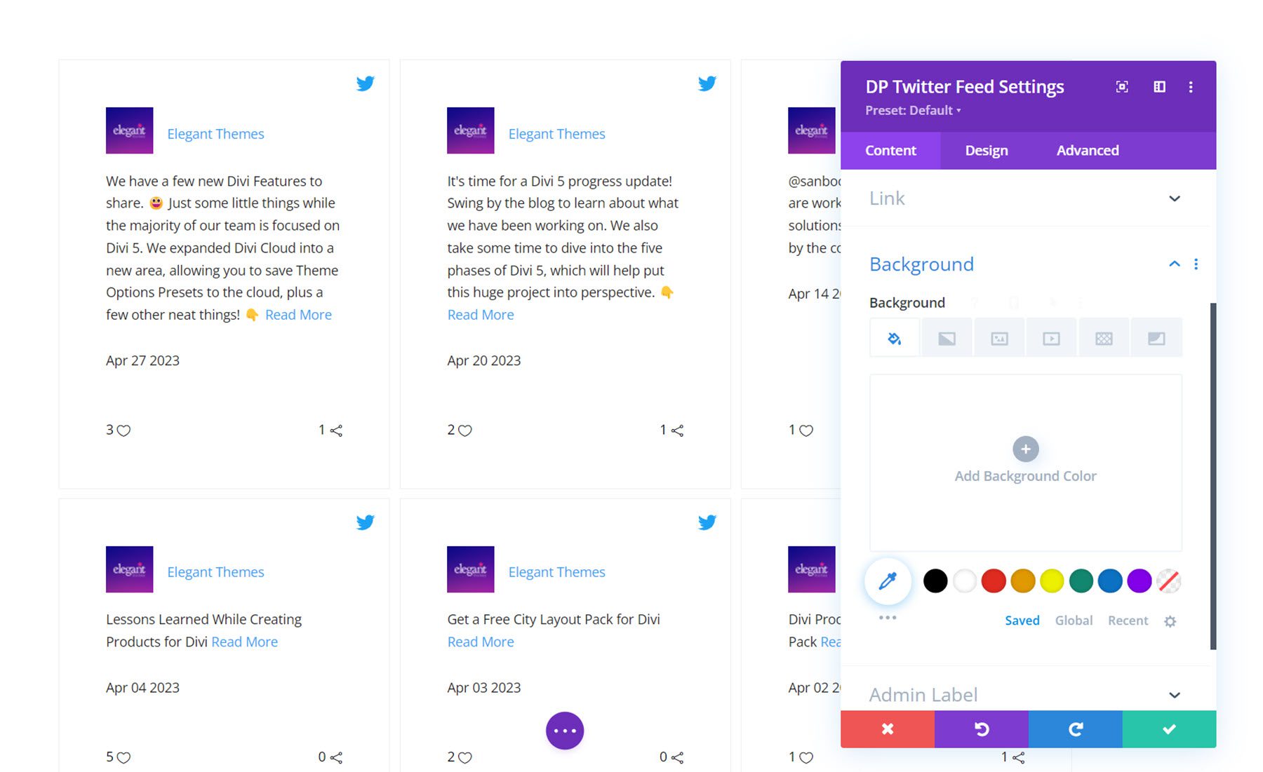 Fondo de alimentación de Twitter de Divi Social Plus