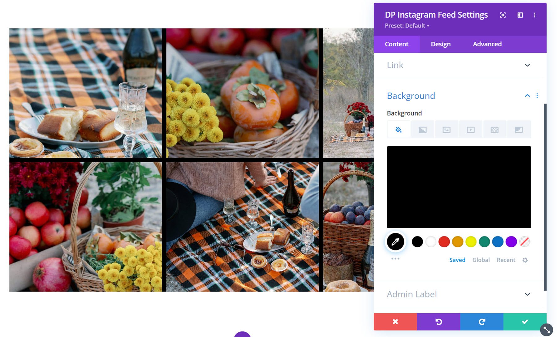 Sfondo del feed Instagram di Divi Social Plus