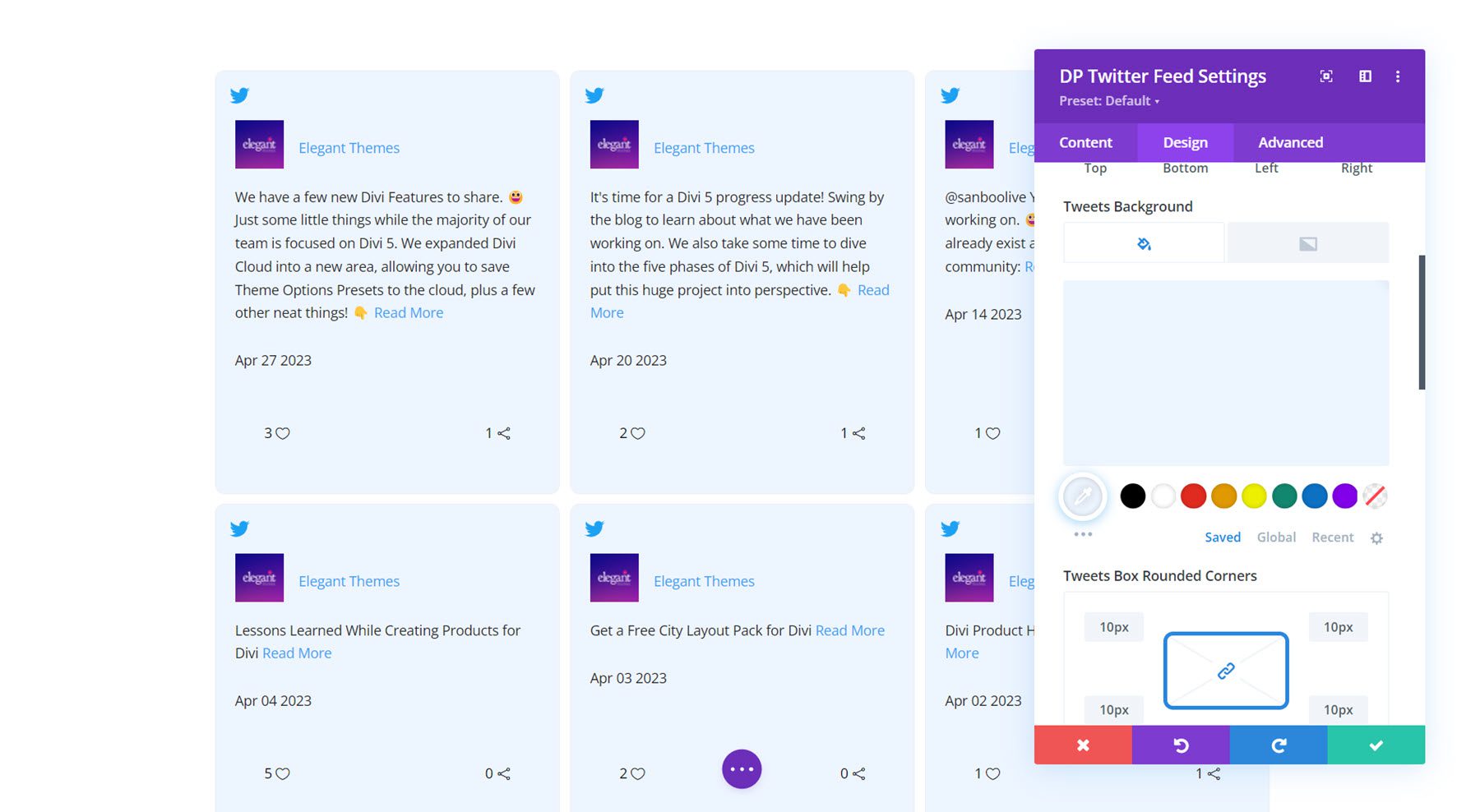 Fond d'écran des tweets du fil Twitter de Divi Social Plus