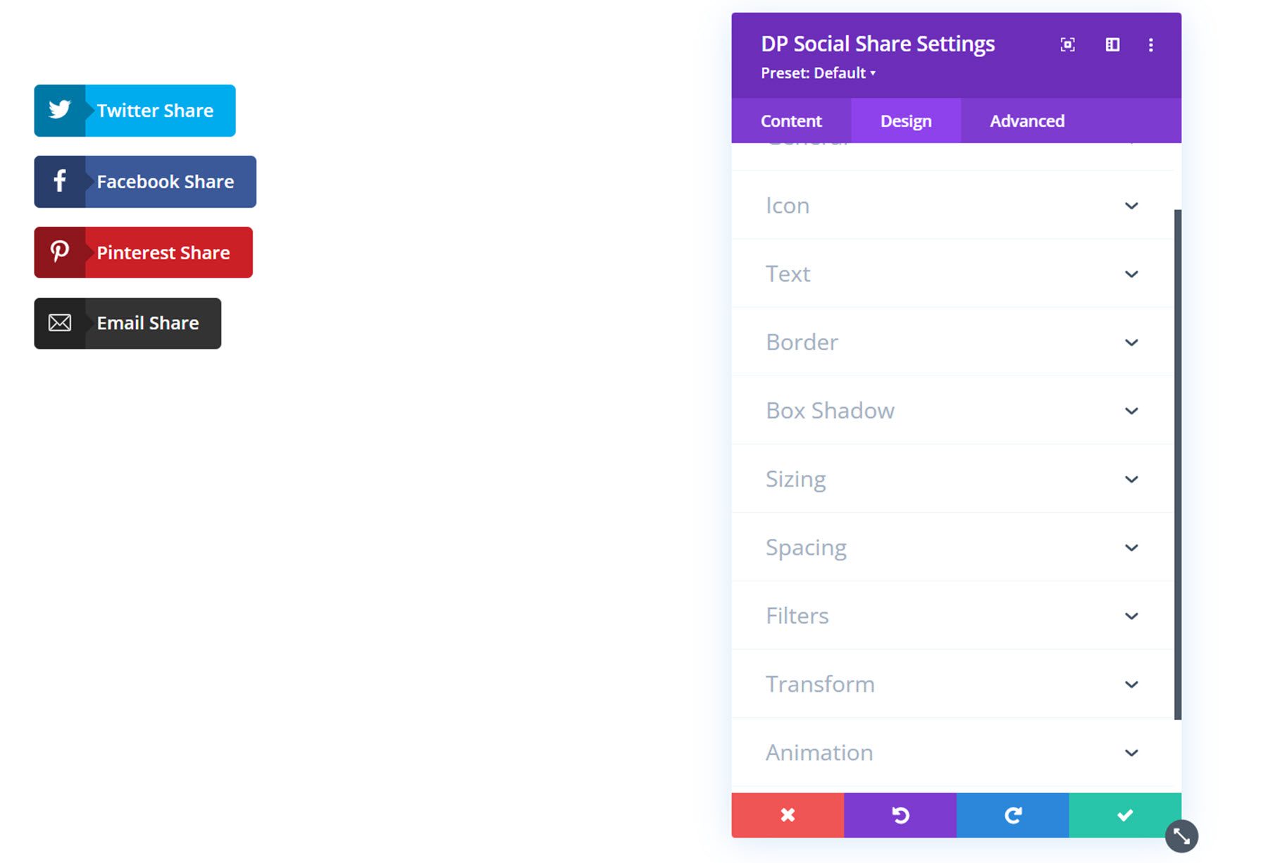 Divi Social Plus Social Share Inne ustawienia projektowe