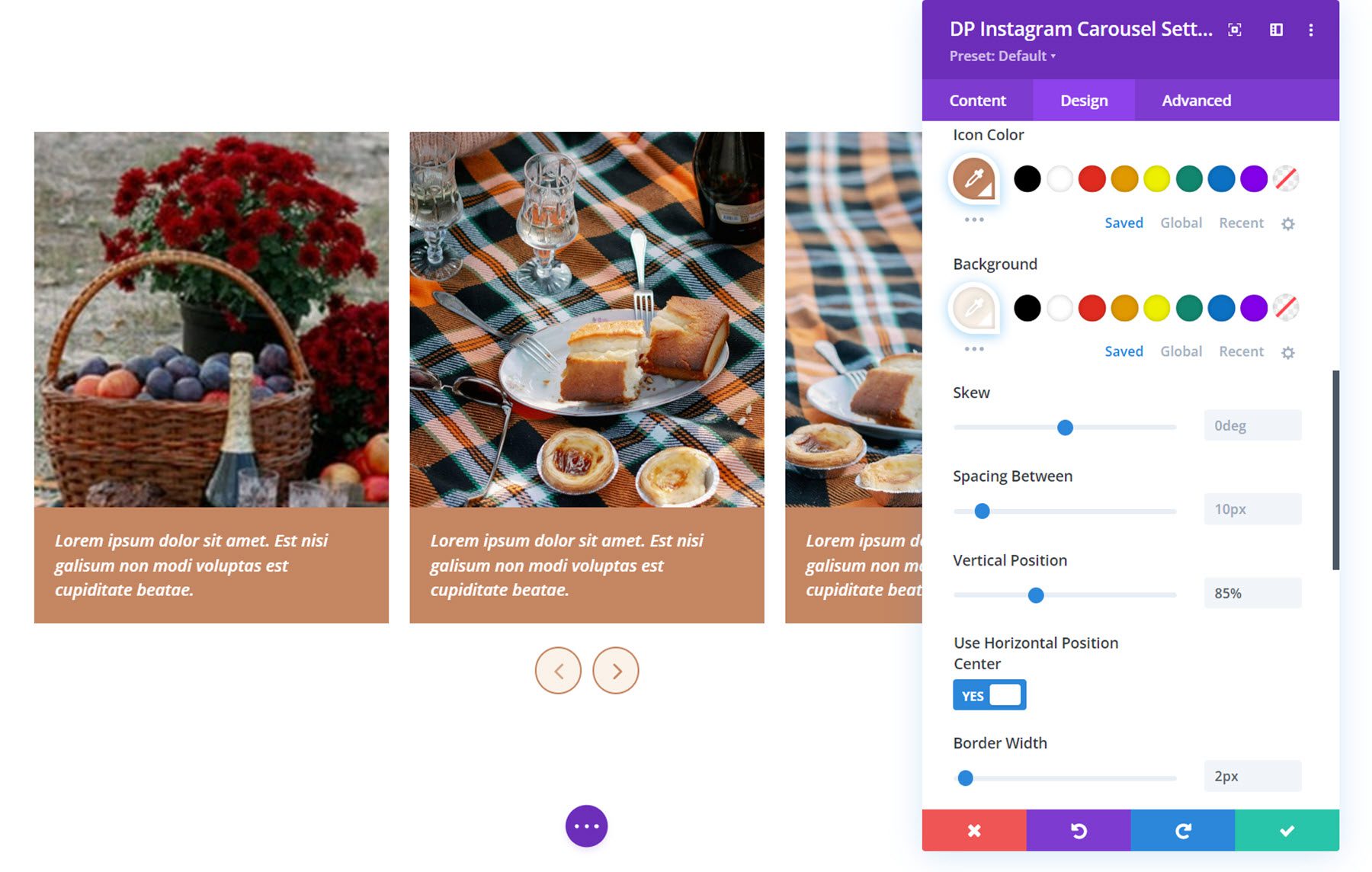 Navigasi Carousel Instagram Divi Social Plus