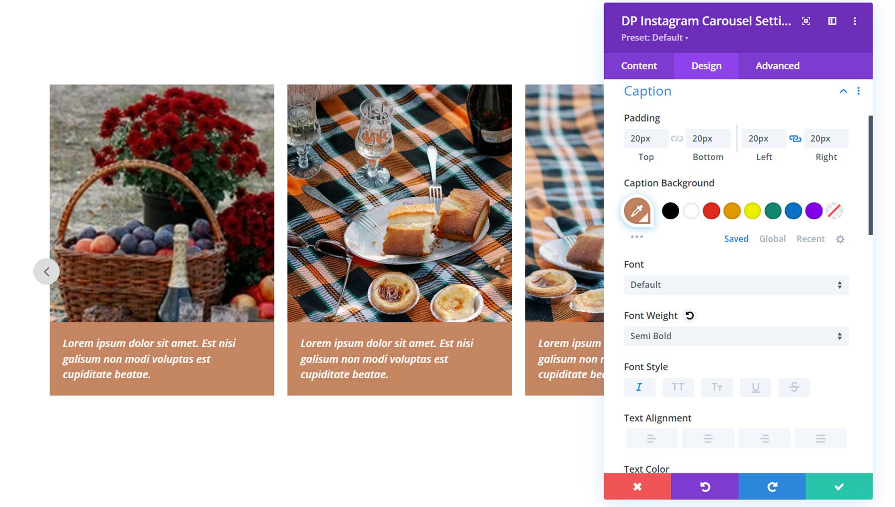 Divi Social Plus Instagram Carousel Legenda