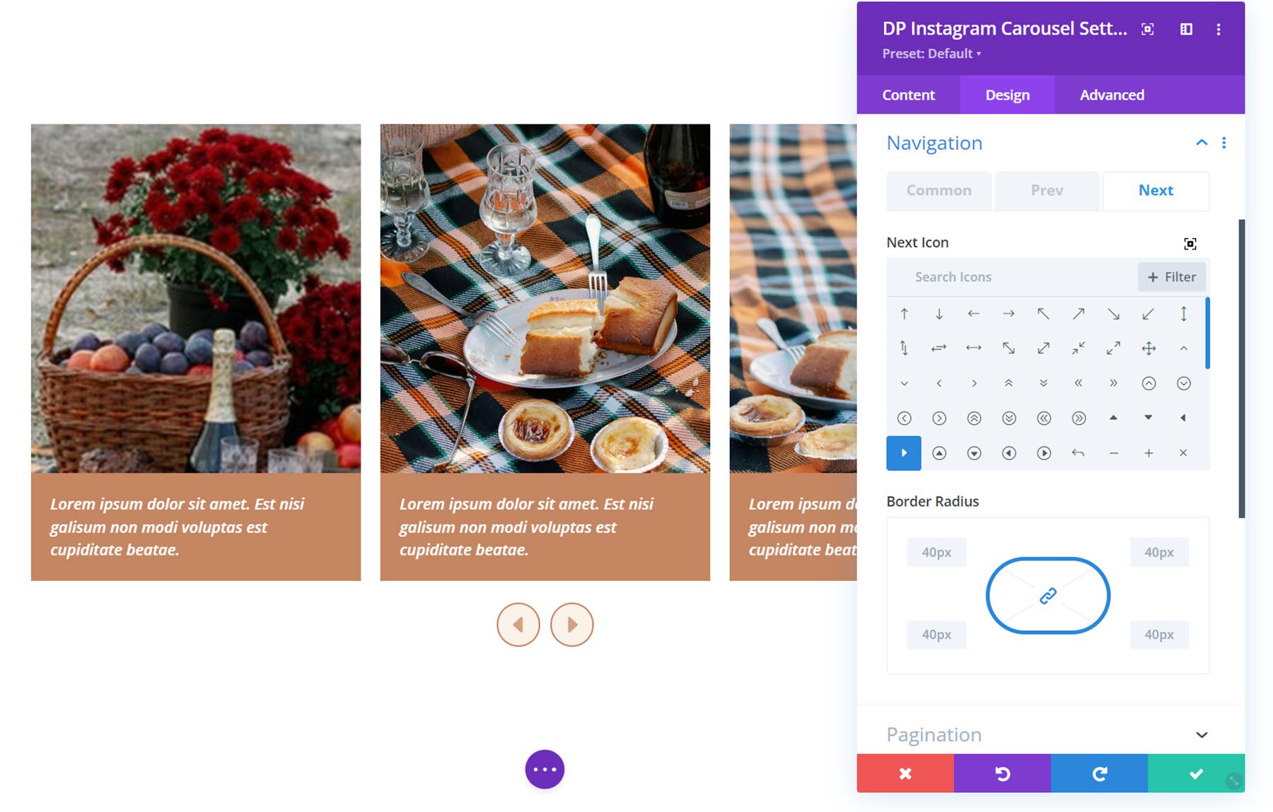 Navigasi Carousel Instagram Divi Social Plus